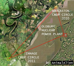Innage (abril del 2011), Woolaston (abril del 2010) y la central nuclear de Oldbury (País de Gales)